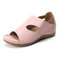 LOSTISY Large Size Hook Loop Flower Pattern Adjustable Summer Sandals - Pink