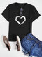 Casual Heart Print Crew Neck Short Sleeve T-shirt - Black