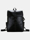 Men Retro PU Leather Large Capacity Outdoor 15.6 Inch Laptoop Bag Backpack - Black
