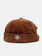 Unisex Corduroy Embroidered H G Patten Casual Brimless Beanie Landlord Hat Skull Cap - Brown