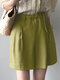 Solid Drawstring Waist Pocket Wide Leg Casual Shorts - Green