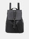 Women Faux Leather Fashion Tassel Large Capacity Solid Color Backpack - Black