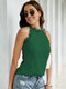 Lace Solid Halter Keyhole Back Sleeveless Tank Top - Green