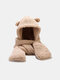 Women Lambswool Plush Solid Color Bear Ear Decoration Ear Neck Protection Warmth One-piece Scarf Gloves Hat Beanie Hat - Khaki