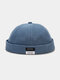 Unisex Cotton Solid Color Letter Cloth Label All-match Brimless Beanie Landlord Cap Skull Cap - Blue