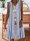 فستان كاجوال ميدي بدون أكمام برقبة على شكل V وطبعات مخطط - أزرق غامق