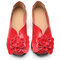 LOSTISY Large Size Flower Leather Comfy Lazy Flats For Women - Red