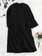 Solid Color Slit Hem Pocket Women Long Fleece Coat - Black