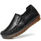 Leather Stitching Slip On Soft Flat Pure Color Casual Shoes - Black