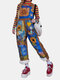 Vintage Printed Sleeveless Casual Jumpsuit For Women - Blue