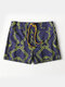 Diamond Geometric Print Mesh Lining Zipper Pockets Quick-Drying Holiday Swimming Trunks - Navy