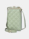 Women Faux Leather Fashion Wear-Resistant Multi-Pockets Solid Color Crossbody Bag Phone Bag - Green