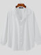 Plus Size Mens Solid Revere Collar Button Up Casual Long Sleeve Shirts - White