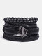 4 Pcs Multi-Layer Leather Men Bracelet Set Hand-Woven Tree Letter Women Beaded Bracelet - #04