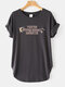 Lässiges Kurzarm-T-Shirt mit Rundhalsausschnitt und Buchstabengrafik für Damen - Dunkelgrau