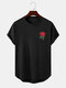 Mens Rose Chest Print Curved Hem Daily Short Sleeve T-Shirts - Black