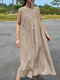 Solid Ruched Sleeveless Round Neck Casual Midi Dress - Beige