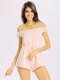 Women Sexy Off Shoulder Hollow Backless Bandage Jumpsuit - Pink
