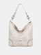 Women Vintage Faux Leather Solid Color Large Capacity Waterproof Handbag Shoulder Bag Tote - #04