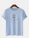Mens Rose Print O-Neck Cotton Plain Casual Short Sleeve T-Shirts - Blue