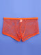 Men Sexy Net See Through Boxer Briefs Fishnet Nylon Thin Breathable Plain Sexy Underwear - Orange