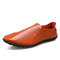Men Pure Color PU Leather Slip On Casual Driving Shoes - Orange