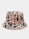 Unisex Cotton Overlay Letters Graffiti Print All-match Outdoor Sunshade Bucket Hat - Pink