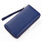 Women Genuine Leather Wallet Credit Card Holder Zipper Purse Cell Phone Handbag - Blue