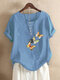 Camiseta de manga curta com estampa de borboleta Plus tamanho Plus - azul