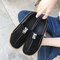 Camurça cor pura deslizamento em costura plana sapatos macios para mulheres - Preto
