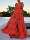 Leisure Solid Lettuce-Edge Knotted Zip V Neck Maxi Dress - Red