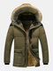 Mens Plush Lined Warm Detachable Faux Fur Collar Hooded Overcoats - Brown