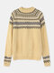 Vintage Jacquard Printed Casual Pullover Knit Women Sweater - Gray