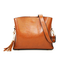 Women Vintage Oil Wax Faux Leather Handbag Tassel Leisure Crossbody Bag - Brown