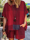 Check Pattern Pocket Dolman Sleeve Two Pieces Suit - Wine Red