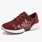 Women Knitted Lightweight Breathable Embroidered Lace Up Casual Sneakers - Red
