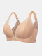 Plus Size Wireless Plunge Front Closure Gather Thin Lace Beauty Back Sexy Bra - Nude