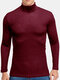 Mens Solid Color Turtleneck Ribbed Knit Basics Long Sleeve T-Shirts - Wine Red