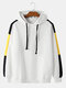 Mens 100% Cotton Colorblock Stitching Sleeve Casual Drawstring Hoodies - White