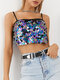 Multi-color Sequins Adjustable Strap Backless Sexy Cami For Women - Black