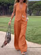 Women Solid Sleeveless Waistcoat Casual Co-ords With Wide Leg Pants - Orange