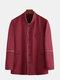 Men Solid Color Multi Pockets Semi-formal Long Sleeve Shirt - Red