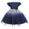 Girl's Sequins Flower Tulle Princess Wedding Birthday Formal Dress For 4-13Y - Dark Blue