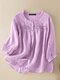 Solid Button Front Ruched 3/4 Sleeve Blouse For Women - Purple