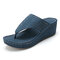 LOSTISY Bohemia Rhinestone Clip Toe Wedges Platform Sandals - Dark Blue