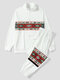 Mens Ethnic Geometric Print Patchwork Half Zip Sweatshirt Two Pieces Outfits - White