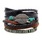 Retro Men's Leather Wax Rope Beads Multi Strand Leaf Pendant DIY Bracelets - Black brown