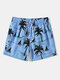 Men Coconut Tree Print Mesh Lined Breathable Board Shorts - Blue