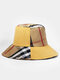 Women Cotton Lattice Solid Color Patchwork Casual Outdoor Sunshade Foldable Bucket Hat - Yellow