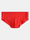 Men Seamless Plain Briefs Modal Soft Thin Lightweight Breathable Underwear - Red